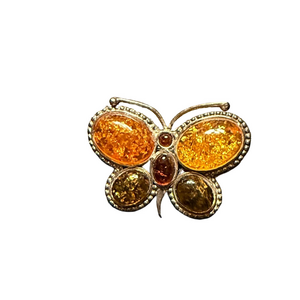Sterling Silver Butterfly Brooch with Baltic Amber Gemstones